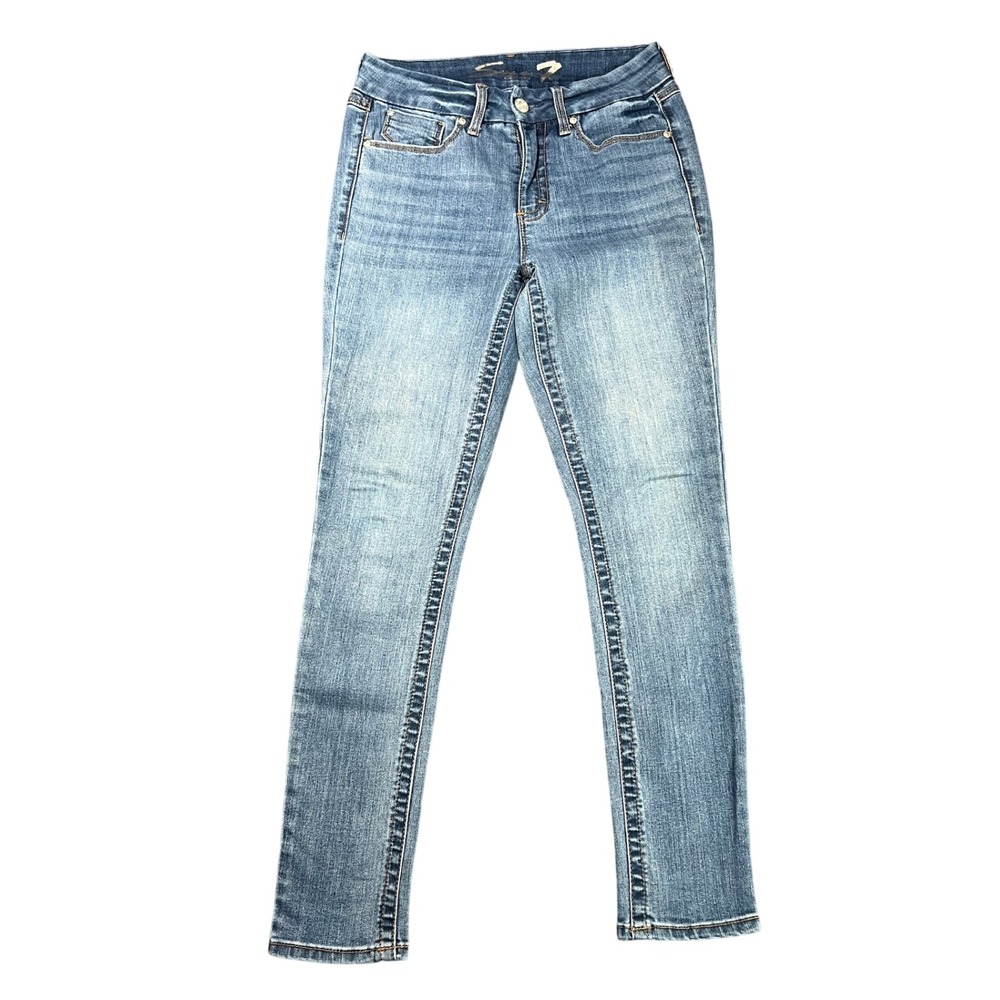 Seven7 Women's 6 Tummyless Skinny Jeans Medium Wash Blue Denim Stretch Mid Rise
